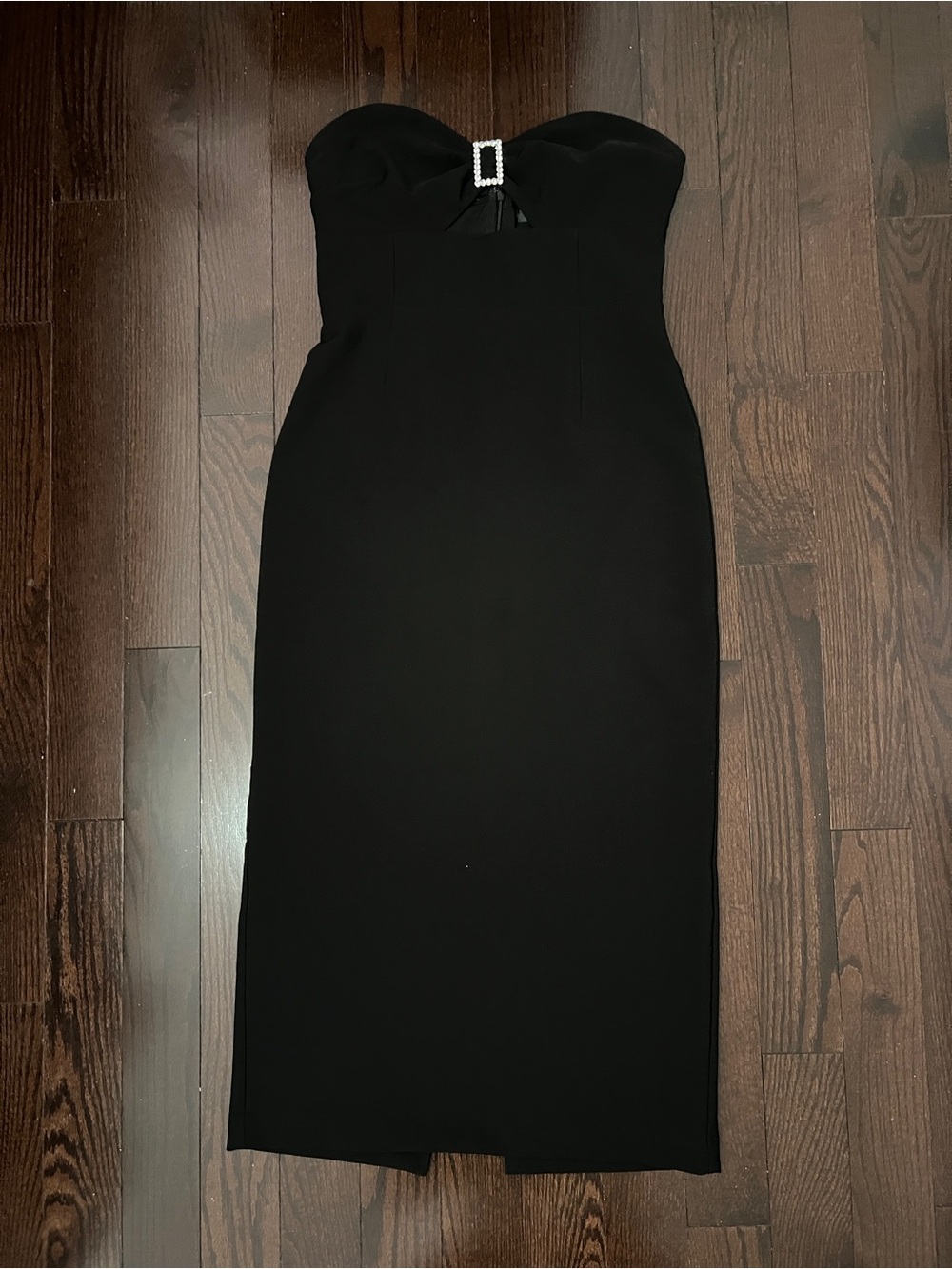Dynamite Black Strapless Midi Dress with Rhinestone Buckle - Picture 3 of 8